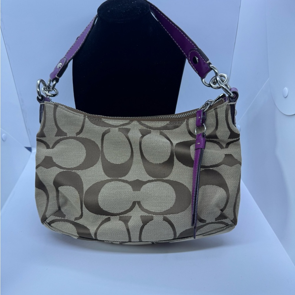 COACH Demi Purse Brown Magenta Sign. Canvas Leather F19218 W/ Crossbody Strap - Picture 2 of 16